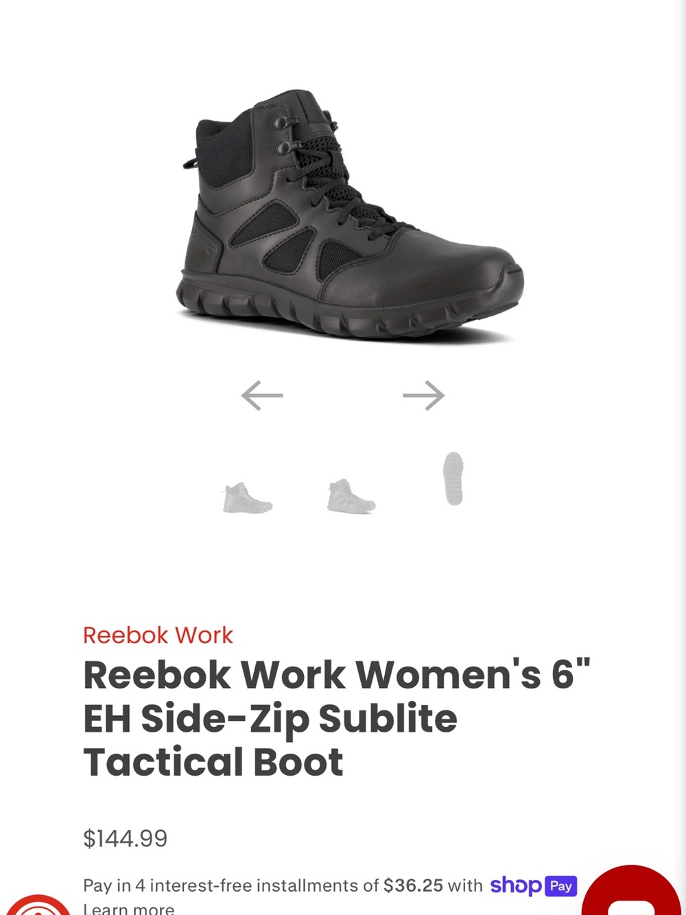 Reebok Women's Lace-Up Tactical Boot - Black